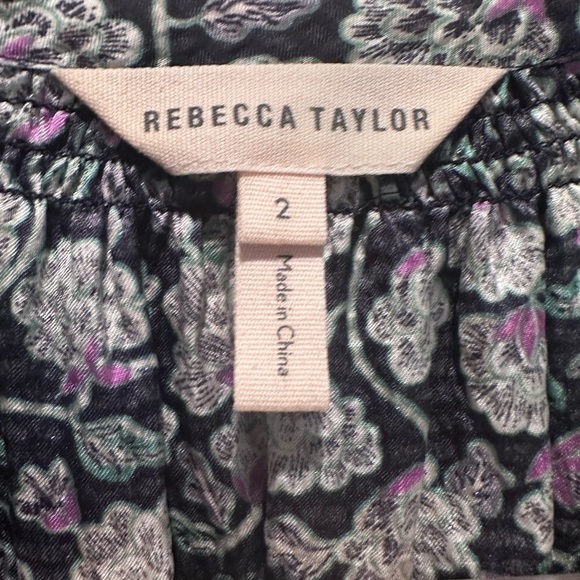 Rebecca Taylor Navy Blue Floral Sleeveless Blouse Size 2 100% Silk - Picture 3 of 7